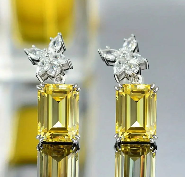 Yellow Gemstone Sparkling Zircon  Earrings