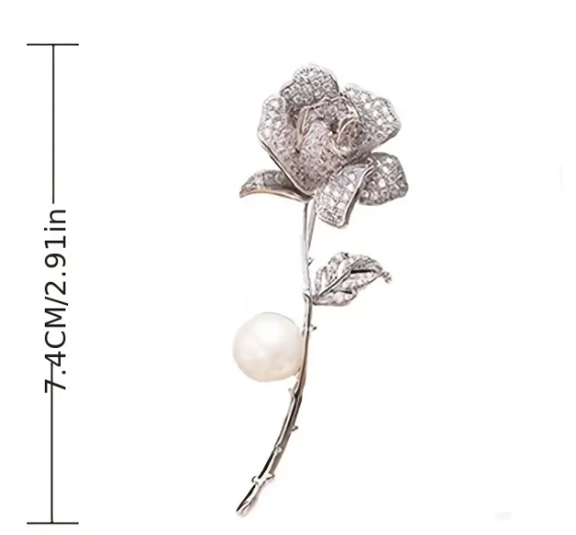 Luxury Flower With Faux Pearl Brooch Pin with Inlaid Zircon