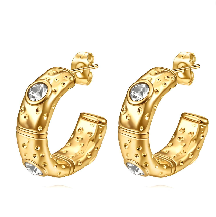 18k Gold-Plated Stainless Steel Loop Earrings with Cubic Zirconia.